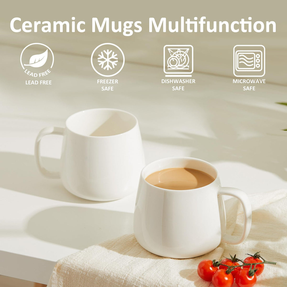 SayMOJO 16oz Stackable Ceramic Coffee Mugs – Set of 4, White