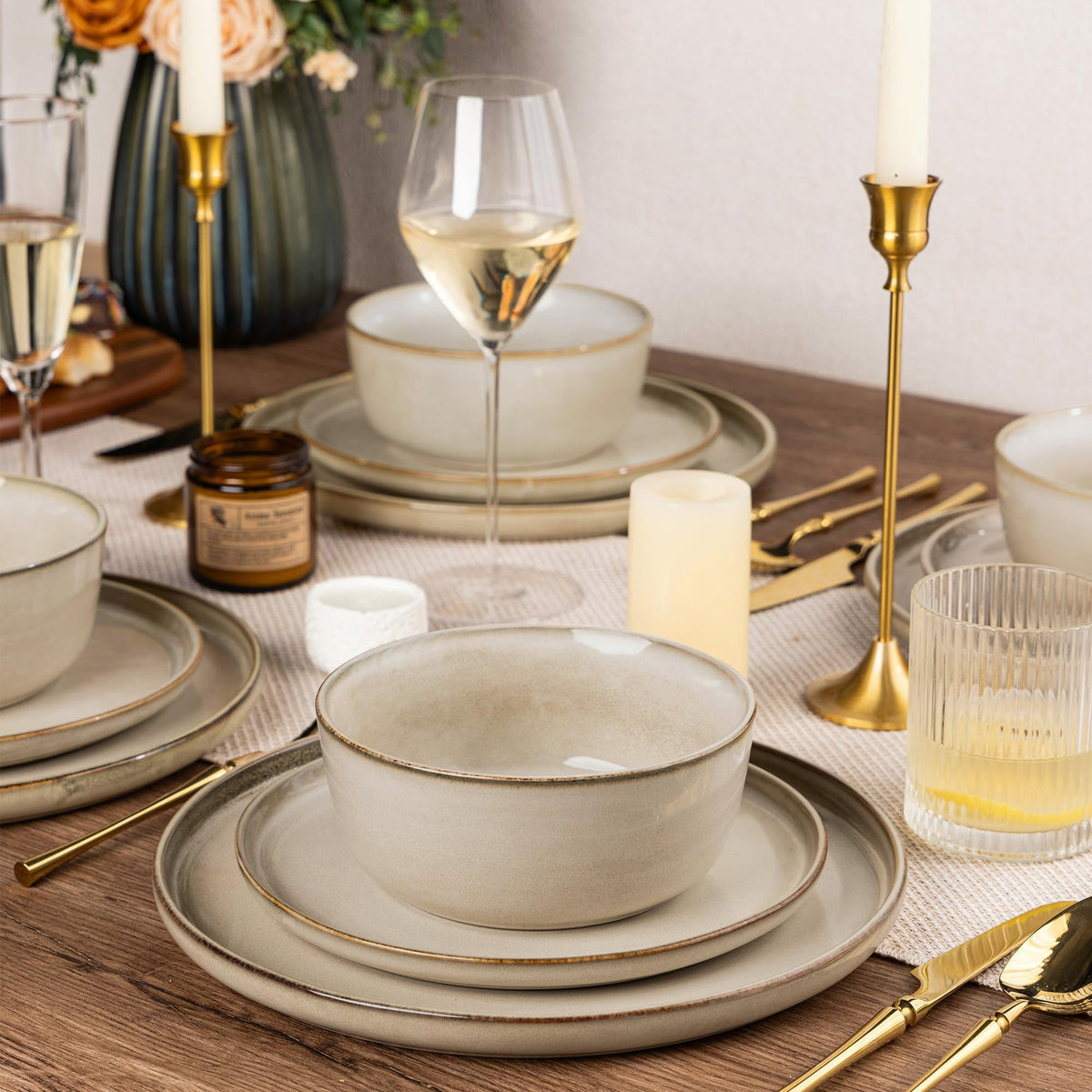 SayMOJO Stoneware Dinnerware Set – Reactive Glaze, Service for 8