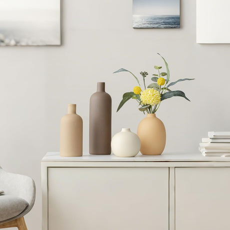 SayMOJO Modern Ceramic Vase Set of 4 – Neutral Colors, Coffee Mix