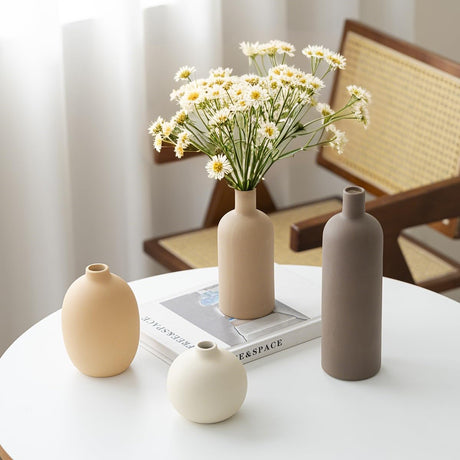 SayMOJO Modern Ceramic Vase Set of 4 – Neutral Colors, Coffee Mix