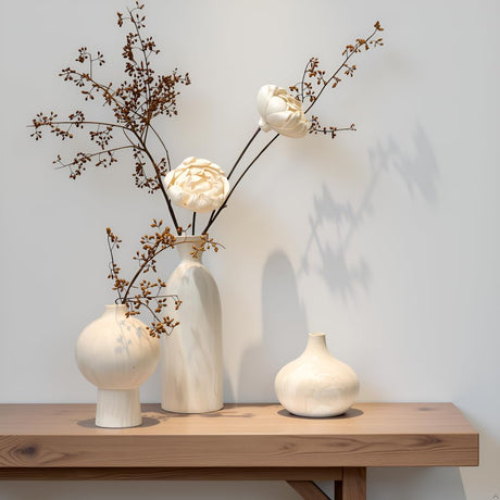 SayMOJO Ceramic Vase Set of 3 – White & Beige, Stone-Look Texture