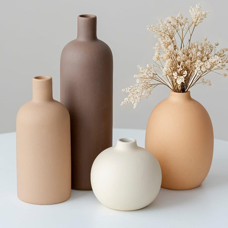 SayMOJO Modern Ceramic Vase Set of 4 – Neutral Colors, Coffee Mix
