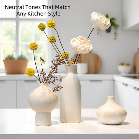 SayMOJO Ceramic Vase Set of 3 – White & Beige, Stone-Look Texture