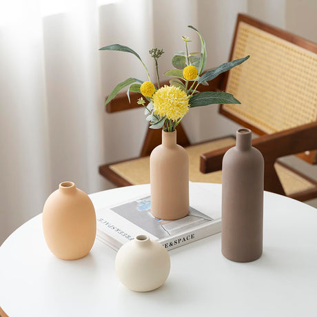 SayMOJO Modern Ceramic Vase Set of 4 – Neutral Colors, Coffee Mix