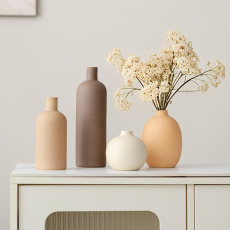 SayMOJO Modern Ceramic Vase Set of 4 – Neutral Colors, Coffee Mix