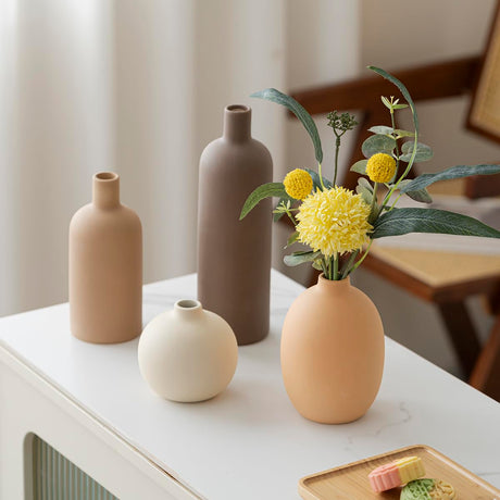 SayMOJO Modern Ceramic Vase Set of 4 – Neutral Colors, Coffee Mix