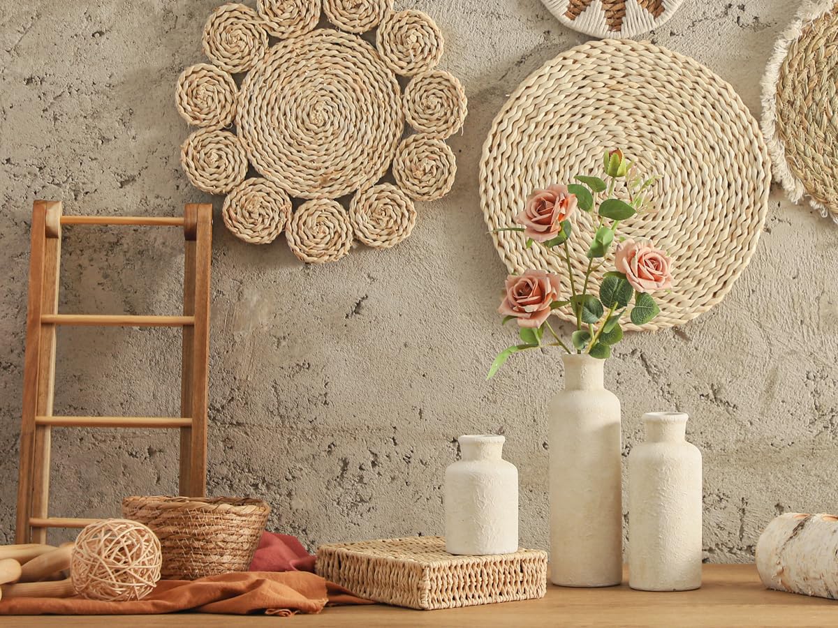 SayMOJO Ceramic Vases Set of 3 – Whitewashed Neutral, Farmhouse Decor
