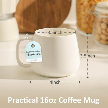 SayMOJO 16oz Stackable Ceramic Coffee Mugs – Set of 4, White