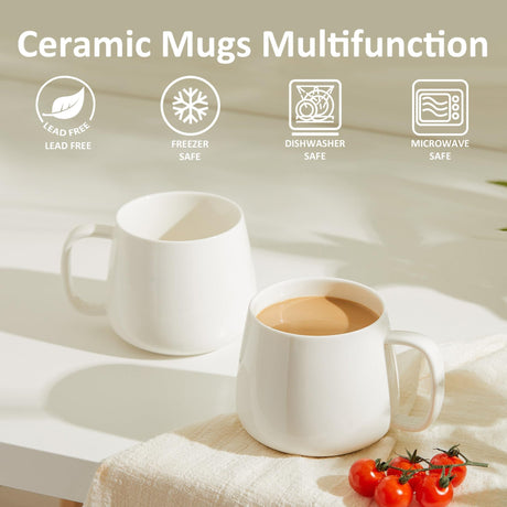 SayMOJO 16oz Stackable Ceramic Coffee Mugs – Set of 4, White