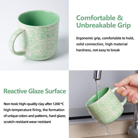SayMOJO 12oz Ceramic Coffee Mugs – Set of 4, Green