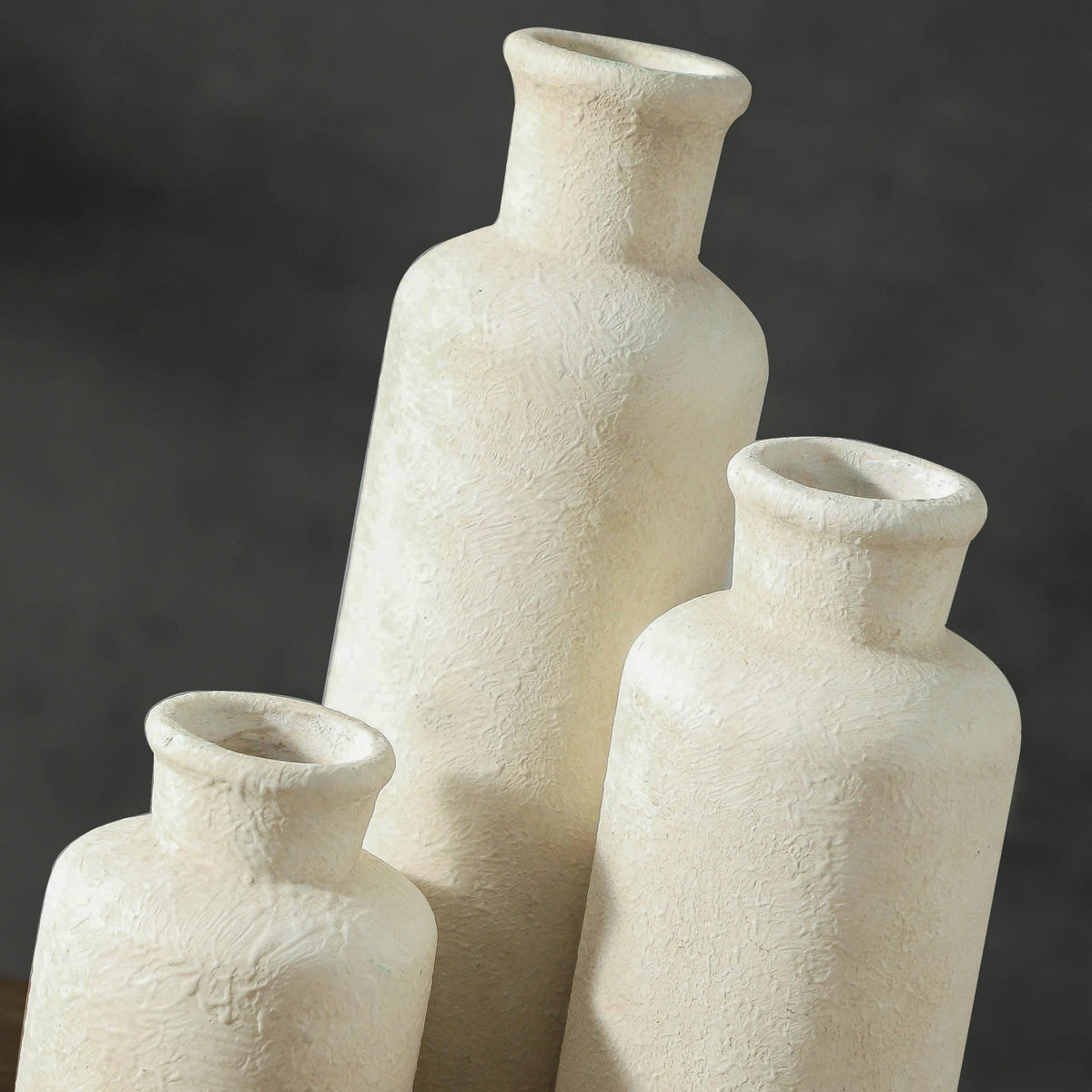 SayMOJO Ceramic Vases Set of 3 – Whitewashed Neutral, Farmhouse Decor