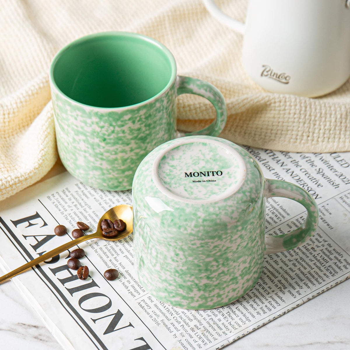 SayMOJO 12oz Ceramic Coffee Mugs – Set of 4, Green