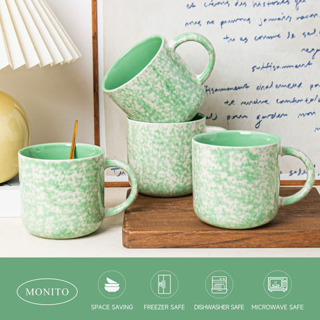 SayMOJO 12oz Ceramic Coffee Mugs – Set of 4, Green