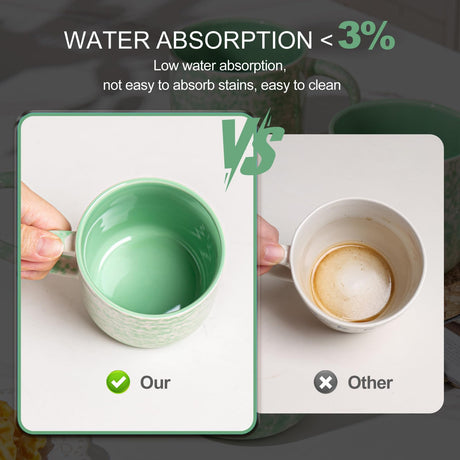 SayMOJO 12oz Ceramic Coffee Mugs – Set of 4, Green