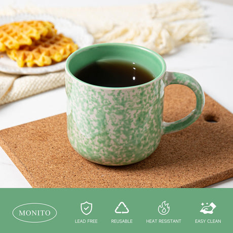 SayMOJO 12oz Ceramic Coffee Mugs – Set of 4, Green