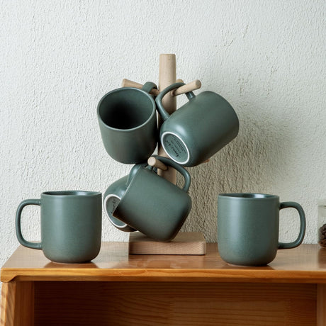 SayMOJO 14oz Ceramic Coffee Mugs – Set of 6, Reactive Glaze