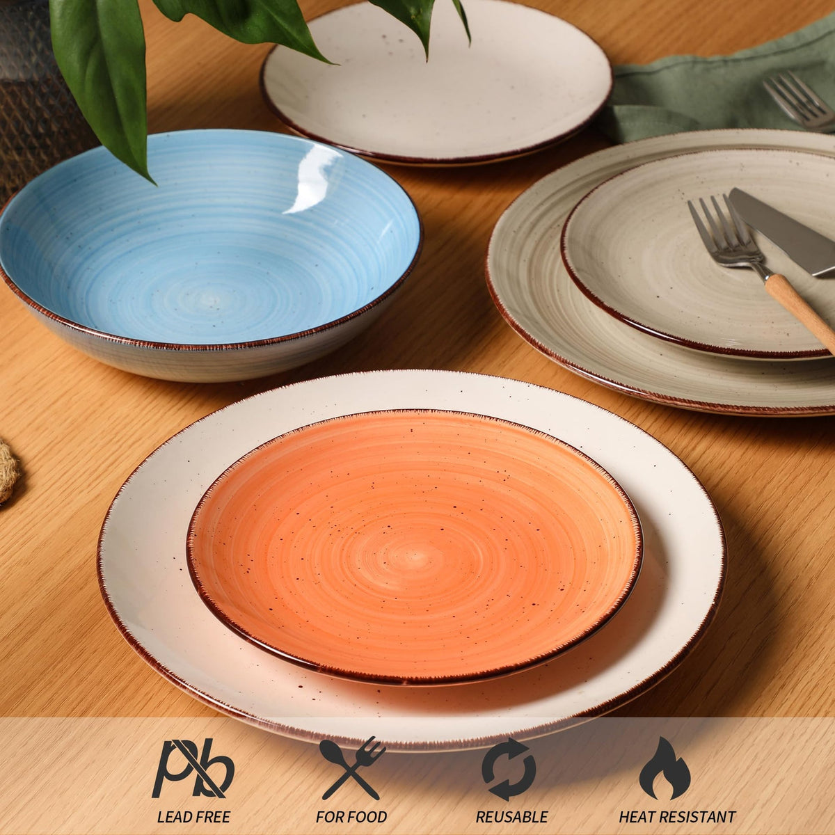 SayMOJO Ceramic Dinner Plates – Set of 6, 10.5 Inch, Blue