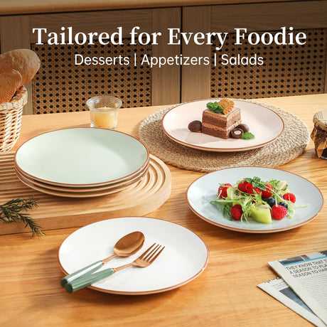 SayMOJO Colorful Ceramic Dessert Plates – Set of 6, 8 Inch, Assorted Colors