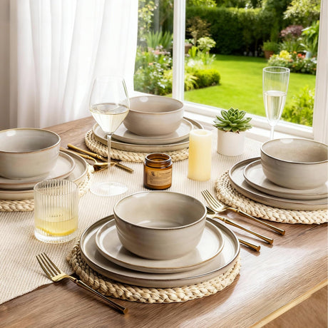 SayMOJO Stoneware Dinnerware Set – Reactive Glaze, Service for 8