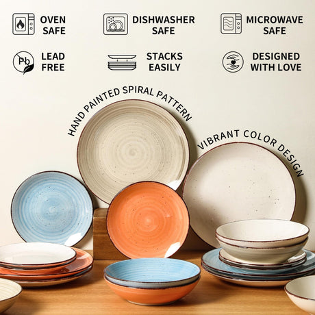 SayMOJO Ceramic Dinner Plates – Set of 6, 10.5 Inch, Blue