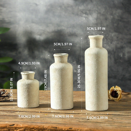 SayMOJO Ceramic Vases Set of 3 – Whitewashed Neutral, Farmhouse Decor