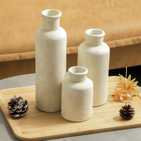 SayMOJO Ceramic Vases Set of 3 – Whitewashed Neutral, Farmhouse Decor