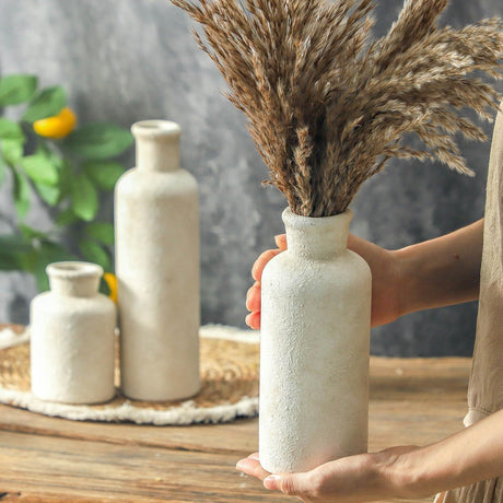 SayMOJO Ceramic Vases Set of 3 – Whitewashed Neutral, Farmhouse Decor