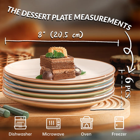 SayMOJO Colorful Ceramic Dessert Plates – Set of 6, 8 Inch, Assorted Colors