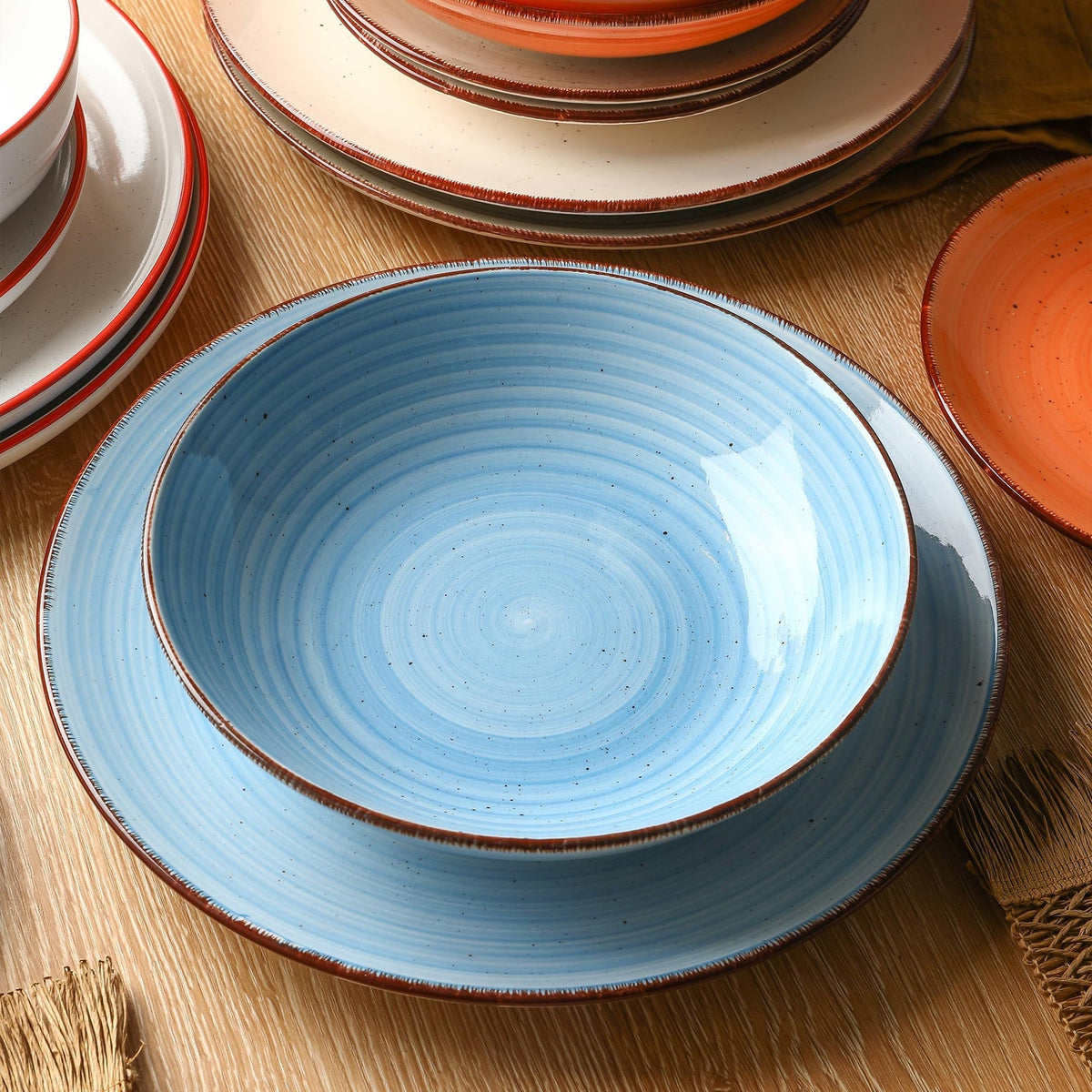 SayMOJO Ceramic Dinner Plates – Set of 6, 10.5 Inch, Blue