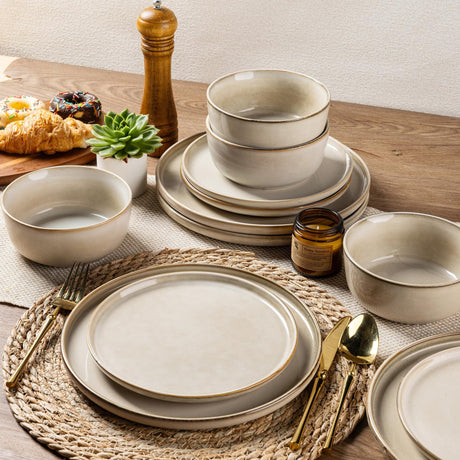 SayMOJO Stoneware Dinnerware Set – Reactive Glaze, Service for 8