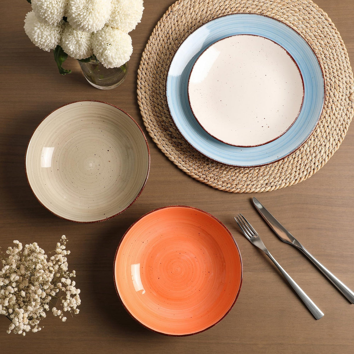 SayMOJO Ceramic Dinner Plates – Set of 6, 10.5 Inch, Blue